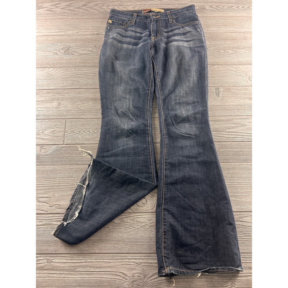 Big Star Khloe Mid Rise Trouser Jeans Dark Wash Wide Leg Denim 27R Distressed He
